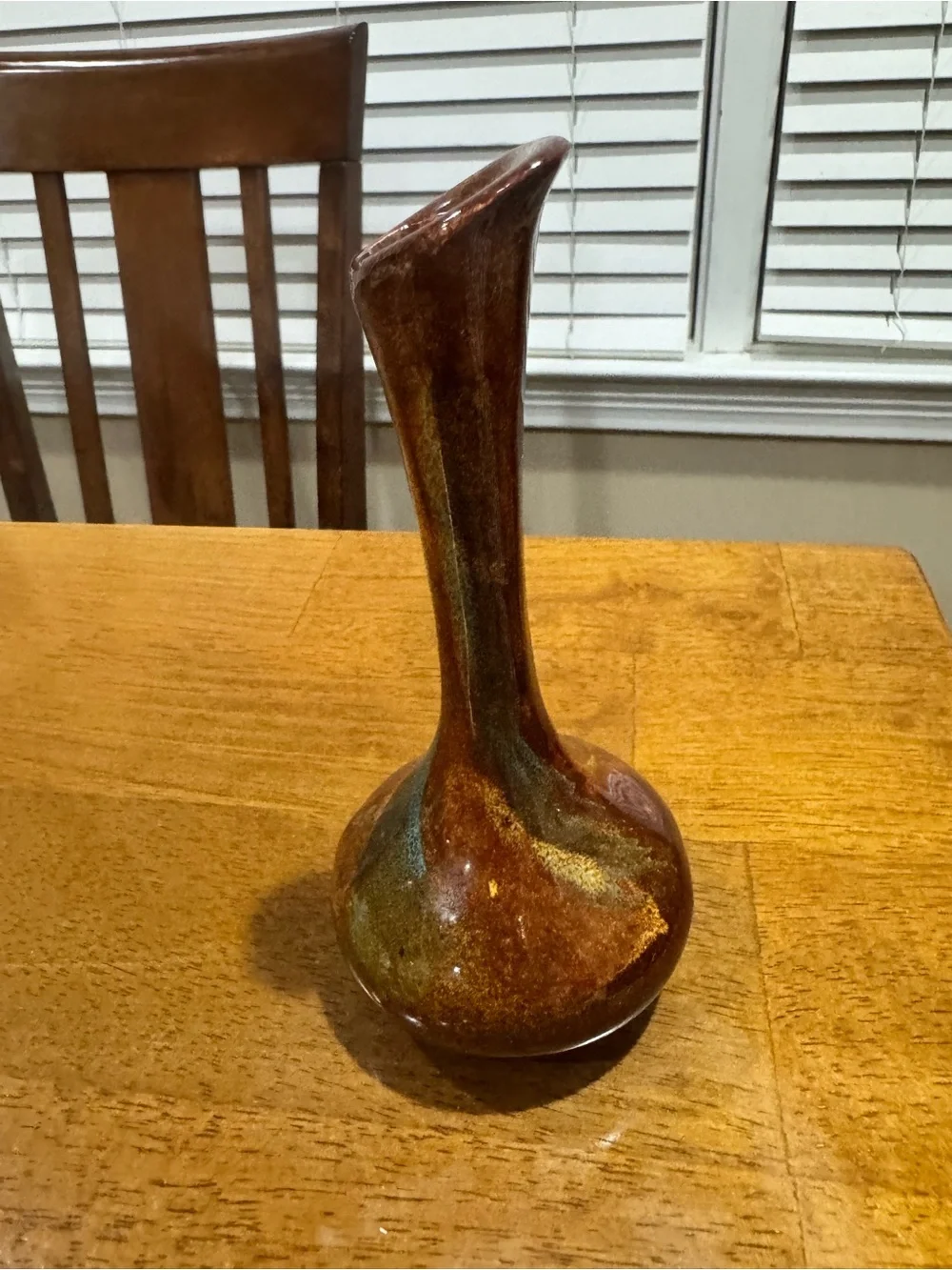 Glaze Pottery Stoneware Bud Vase Signed Brown